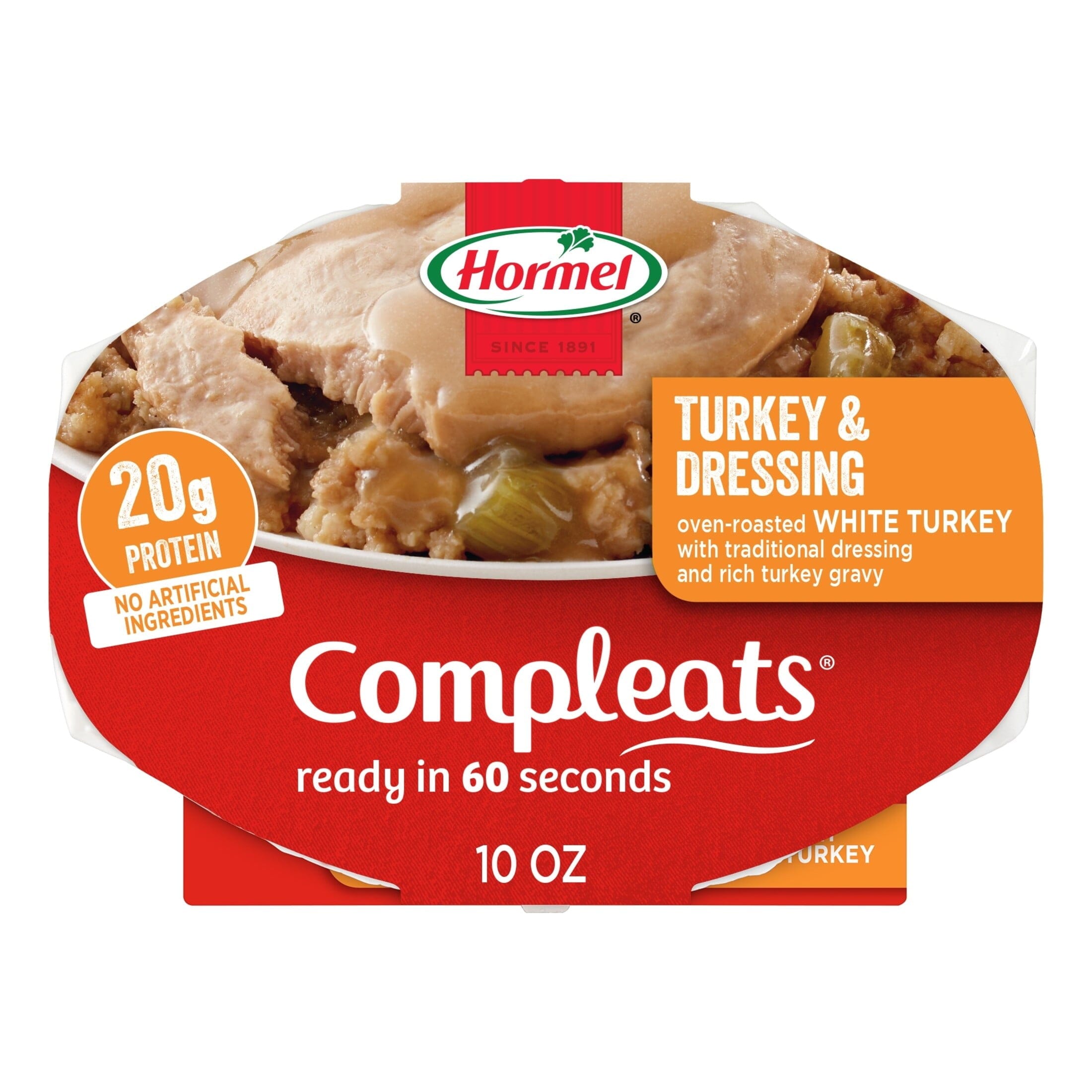 HORMEL COMPLEATS Turkey & Dressing, Shelf-Stable, 10 oz Plastic Tray (6 Pack) Hormel
