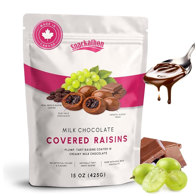 Snackathon Milk Chocolate Covered Raisins, Chewy Thompson Milk Chocolate Coated Raisins