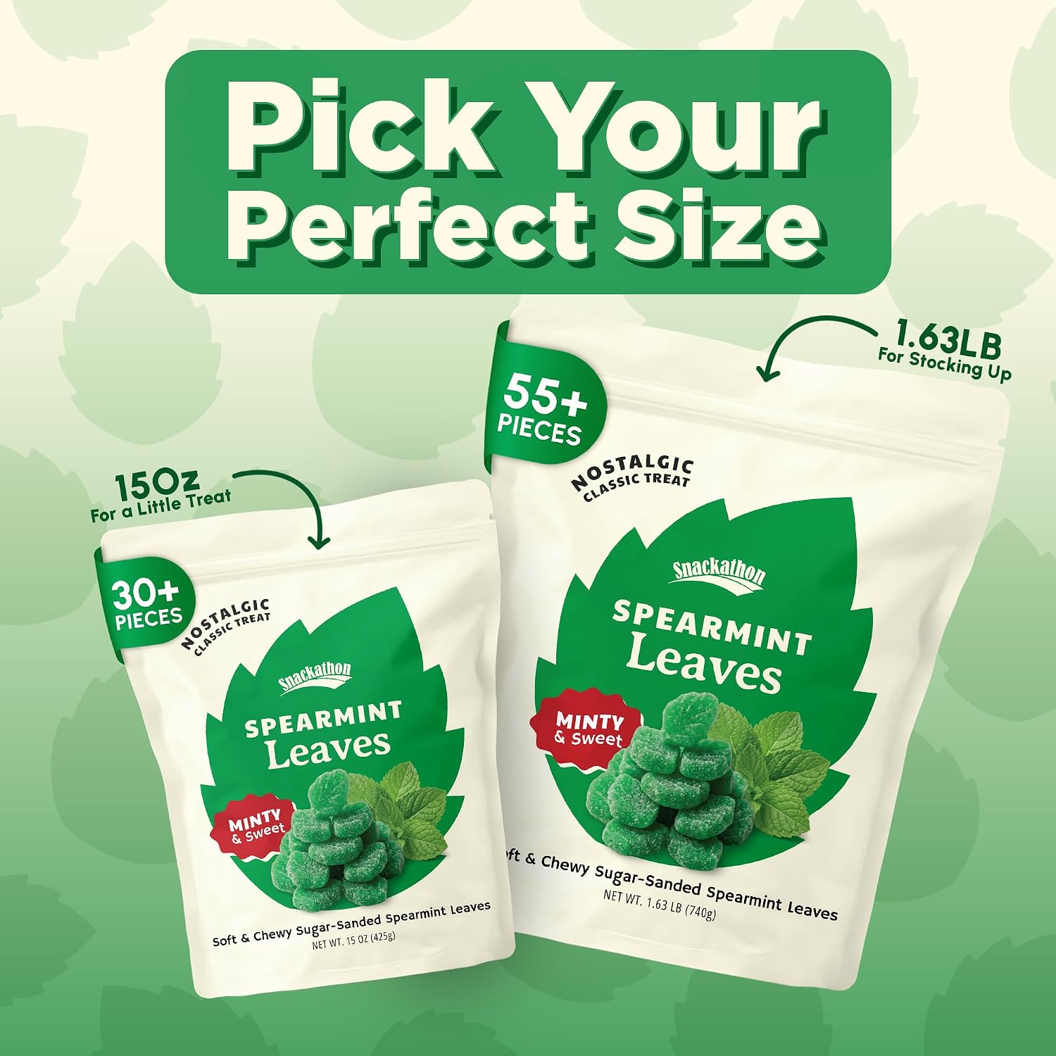Snackathon Spearmint Leaves Candy, Soft & Chewy Mint Jelly Candy