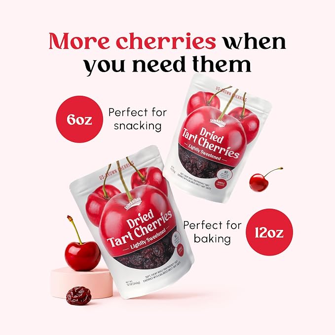 Snackathon Dried Tart Cherries, Lightly Sweetened Chewy Montmorency Sour Cherries