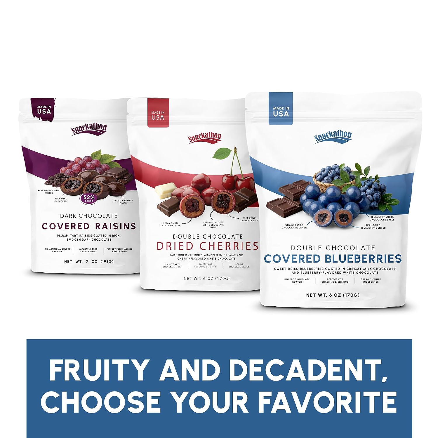 Snackathon Double Chocolate Covered Blueberries, Creamy & Fruity Gourmet Chocolate Candy