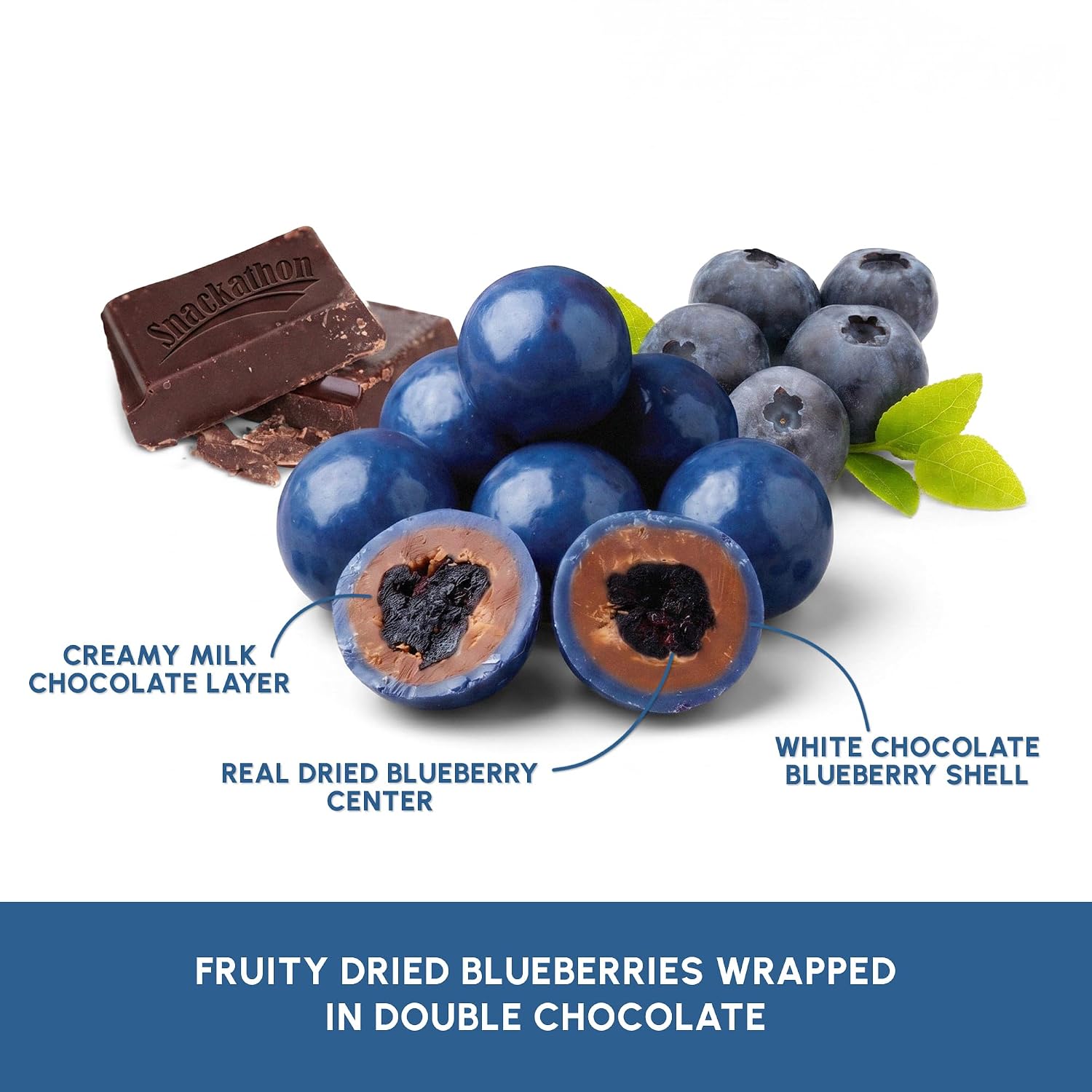 Snackathon Double Chocolate Covered Blueberries, Creamy & Fruity Gourmet Chocolate Candy