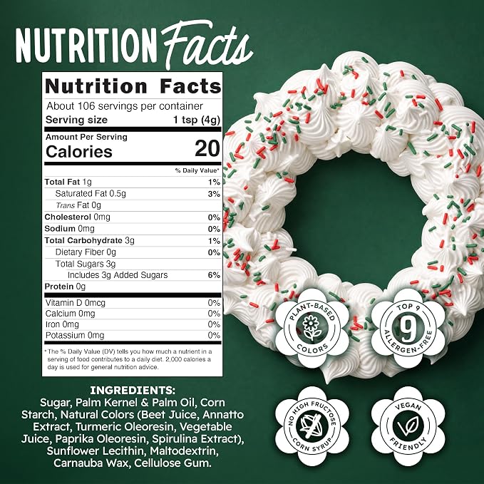 Snackathon Dye Free Christmas Sprinkles, Natural Red, Green & White Holiday Jimmies