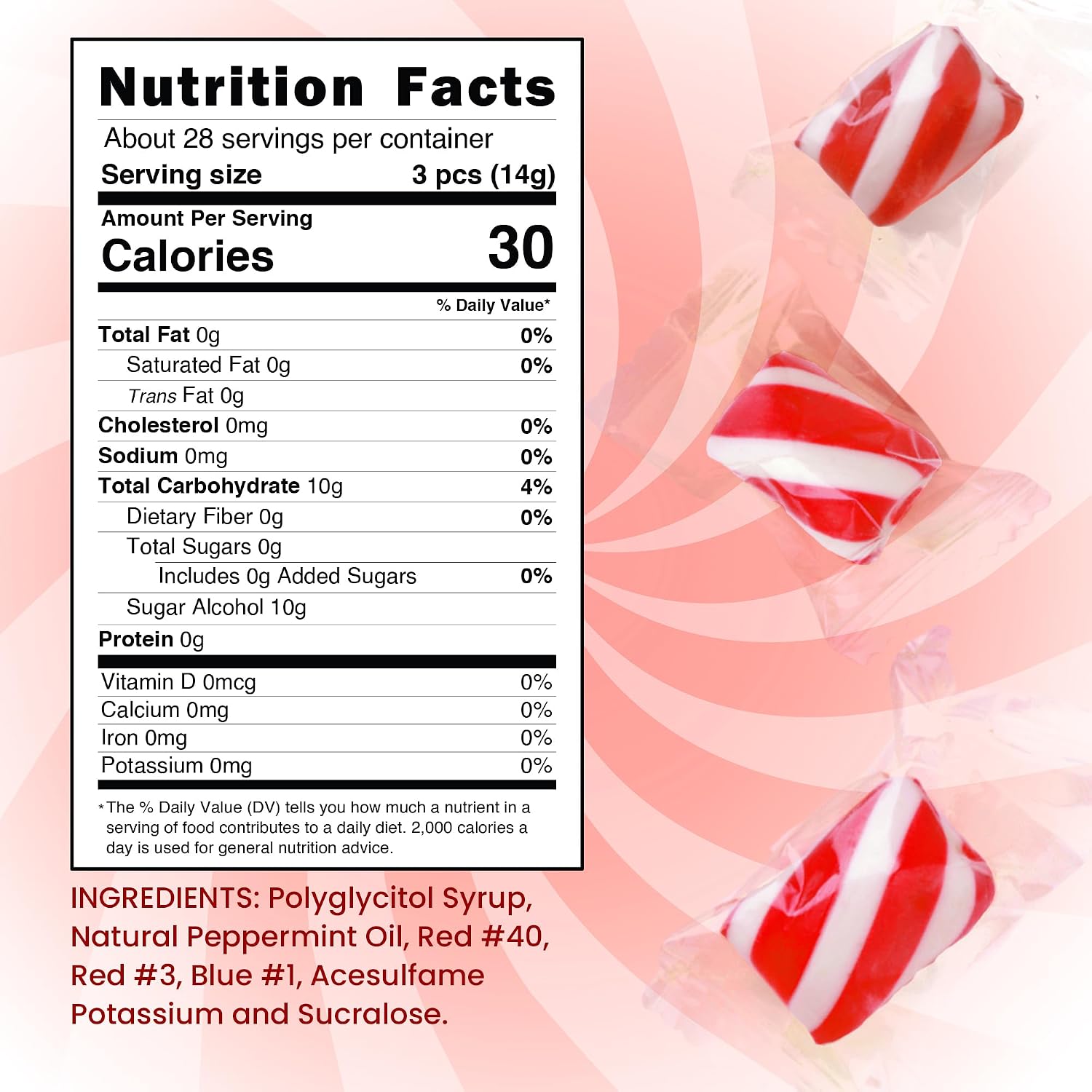 Snackathon Sugar-Free Cylinder-Shaped Twists Hard Candy, Red & White Peppermint Twists, 1 Pound
