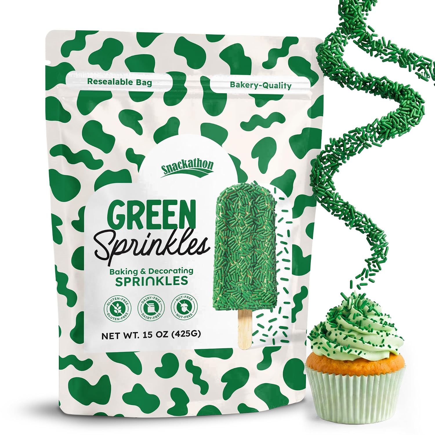 Snackathon Green Sprinkles, 15 oz, Festive Jimmies for Baking & Decorating