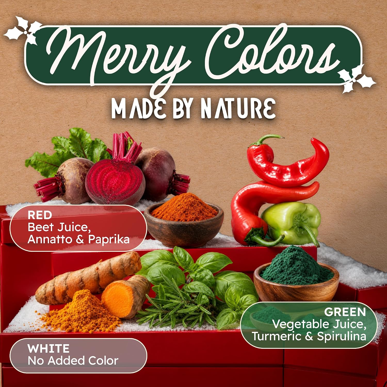 Snackathon Dye Free Christmas Sprinkles, Natural Red, Green & White Holiday Jimmies