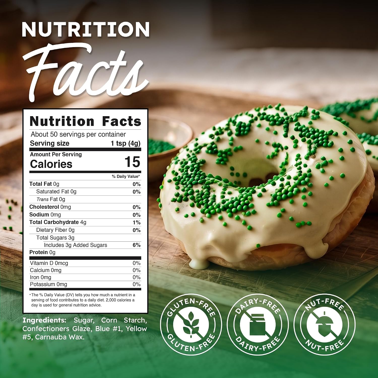 Snackathon Green Nonpareils Sprinkles, 7 oz, Festive Sugar Dot Sprinkles
