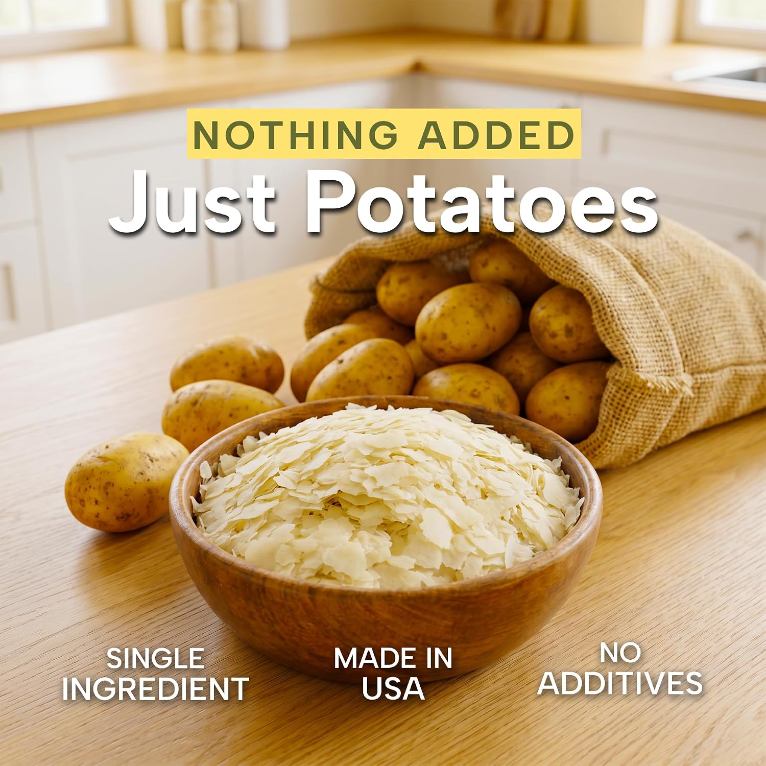 Snackathon Potato Flakes, No Additives, Instant Mashed Potatoes | Single Ingredient, Vegan, Non-GMO, Dairy-Free, Shelf Stable, Ready in Minutes, Grown & Made in USA, For Soups & Baking