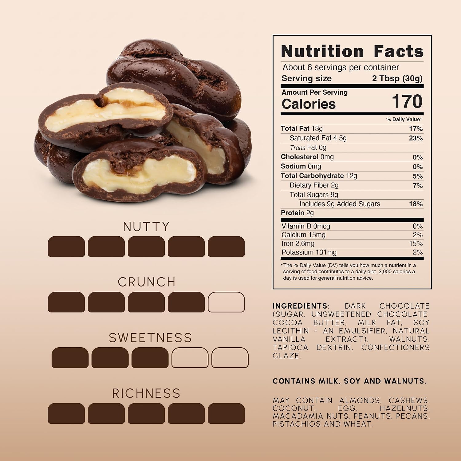 Snackathon Dark Chocolate Covered Walnuts, Resealable Snack Bag