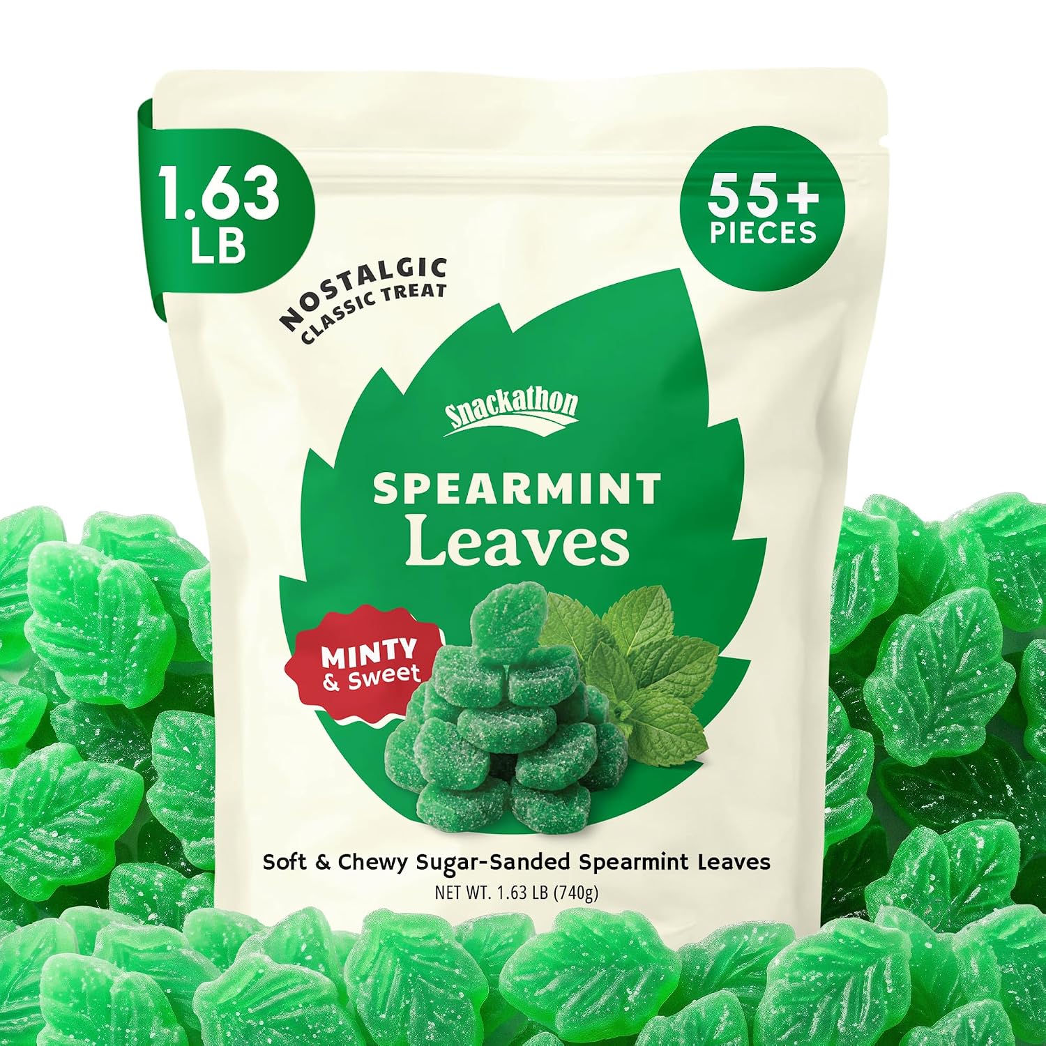 Snackathon Spearmint Leaves Candy, Soft & Chewy Mint Jelly Candy