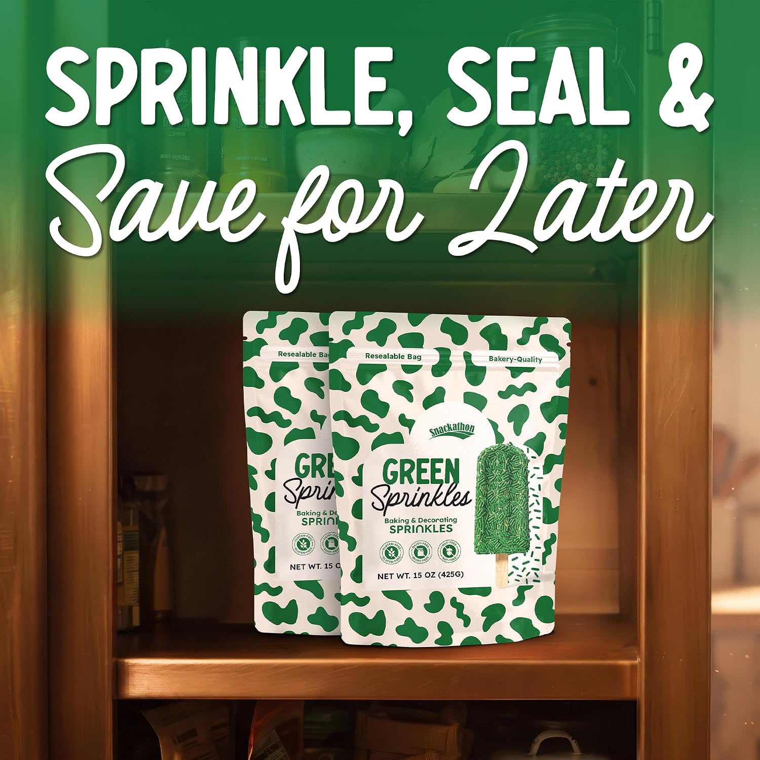 Snackathon Green Sprinkles, 15 oz, Festive Jimmies for Baking & Decorating