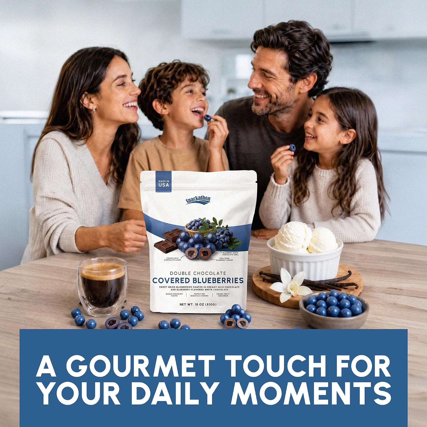 Snackathon Double Chocolate Covered Blueberries, Creamy & Fruity Gourmet Chocolate Candy