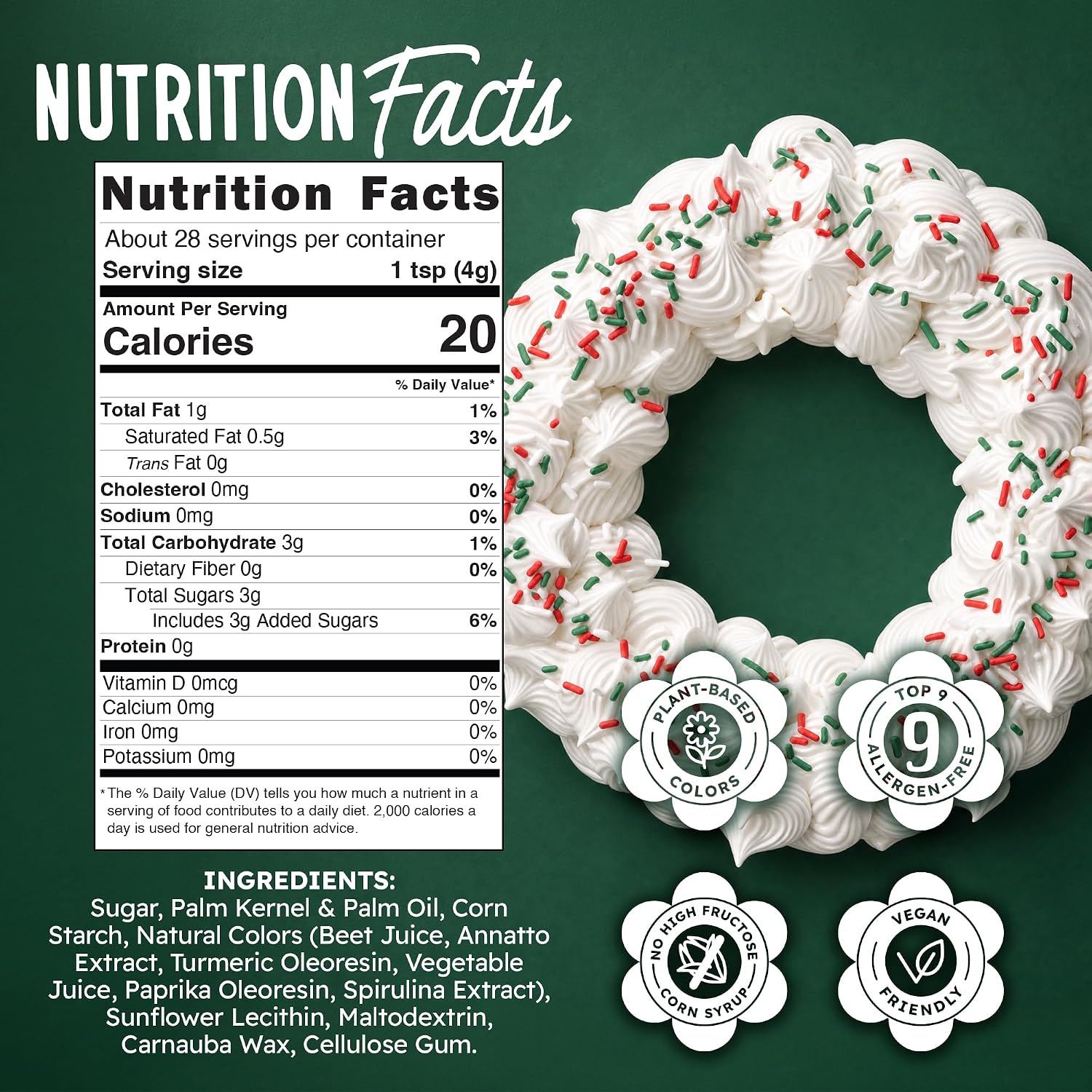 Snackathon Dye Free Christmas Sprinkles, Natural Red, Green & White Holiday Jimmies