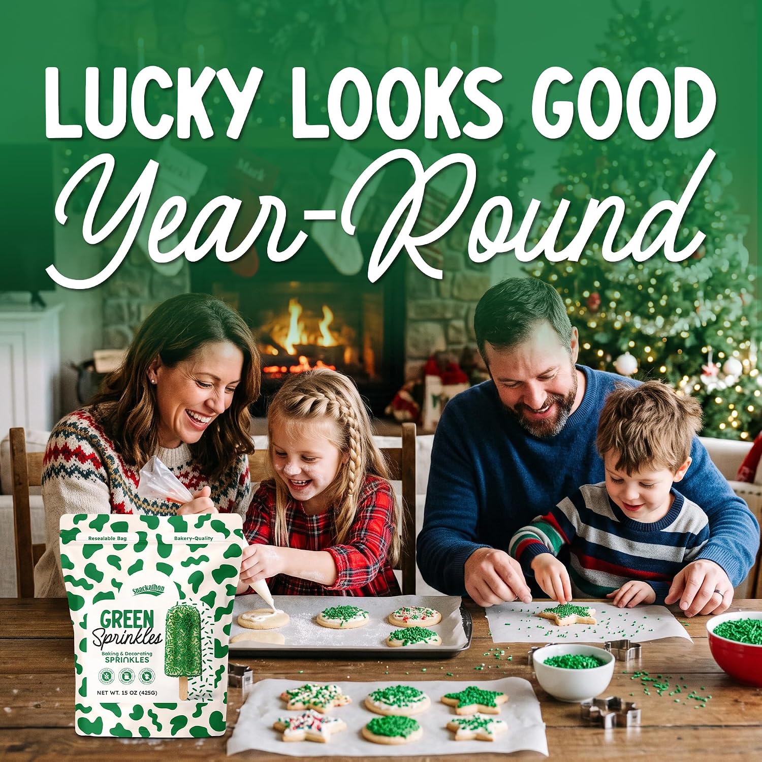 Snackathon Green Sprinkles, 15 oz, Festive Jimmies for Baking & Decorating