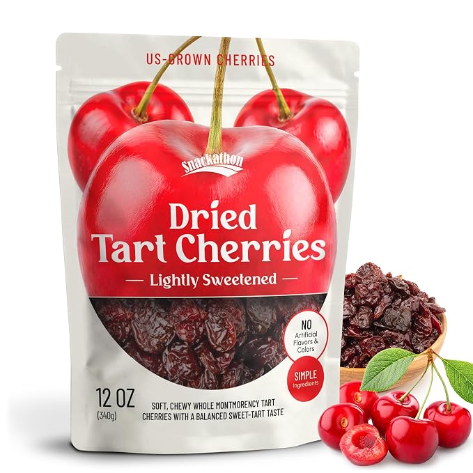 Snackathon Dried Tart Cherries, Lightly Sweetened Chewy Montmorency Sour Cherries