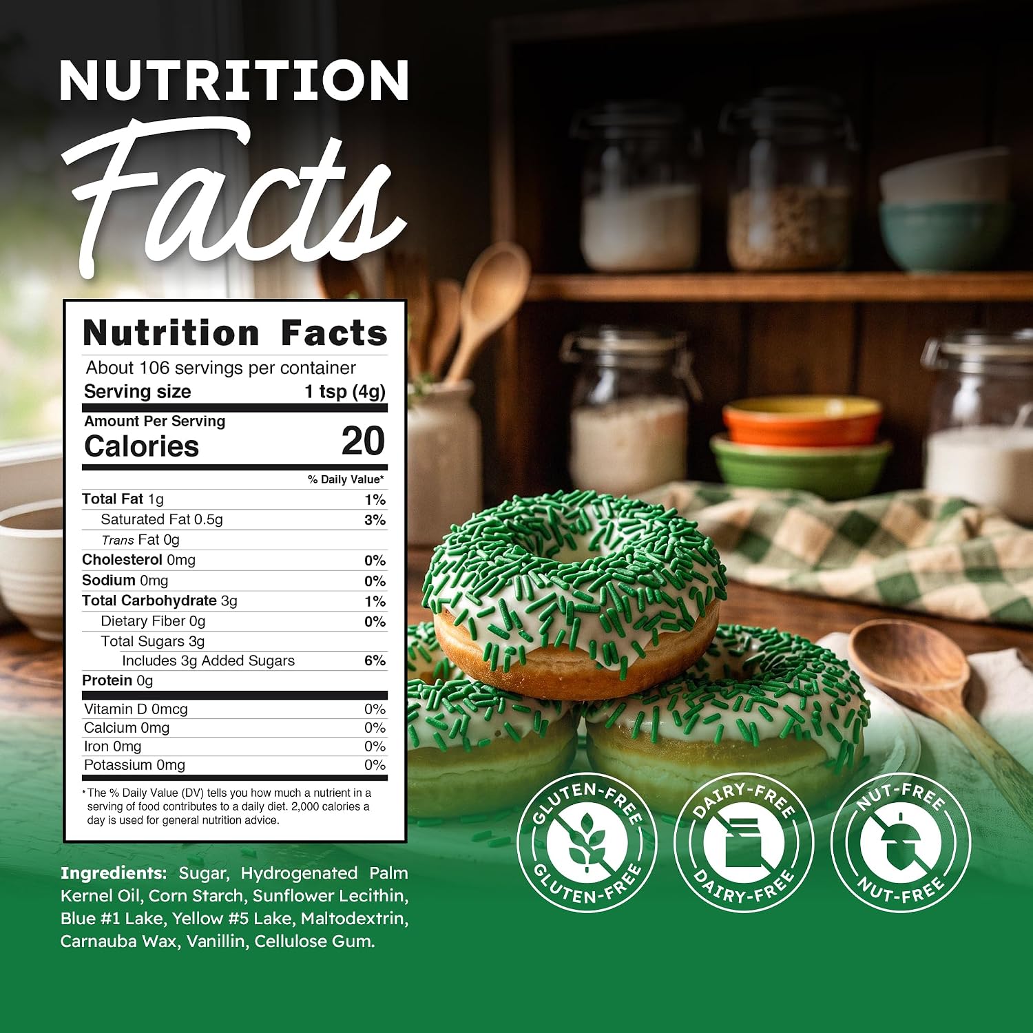 Snackathon Green Sprinkles, 15 oz, Festive Jimmies for Baking & Decorating
