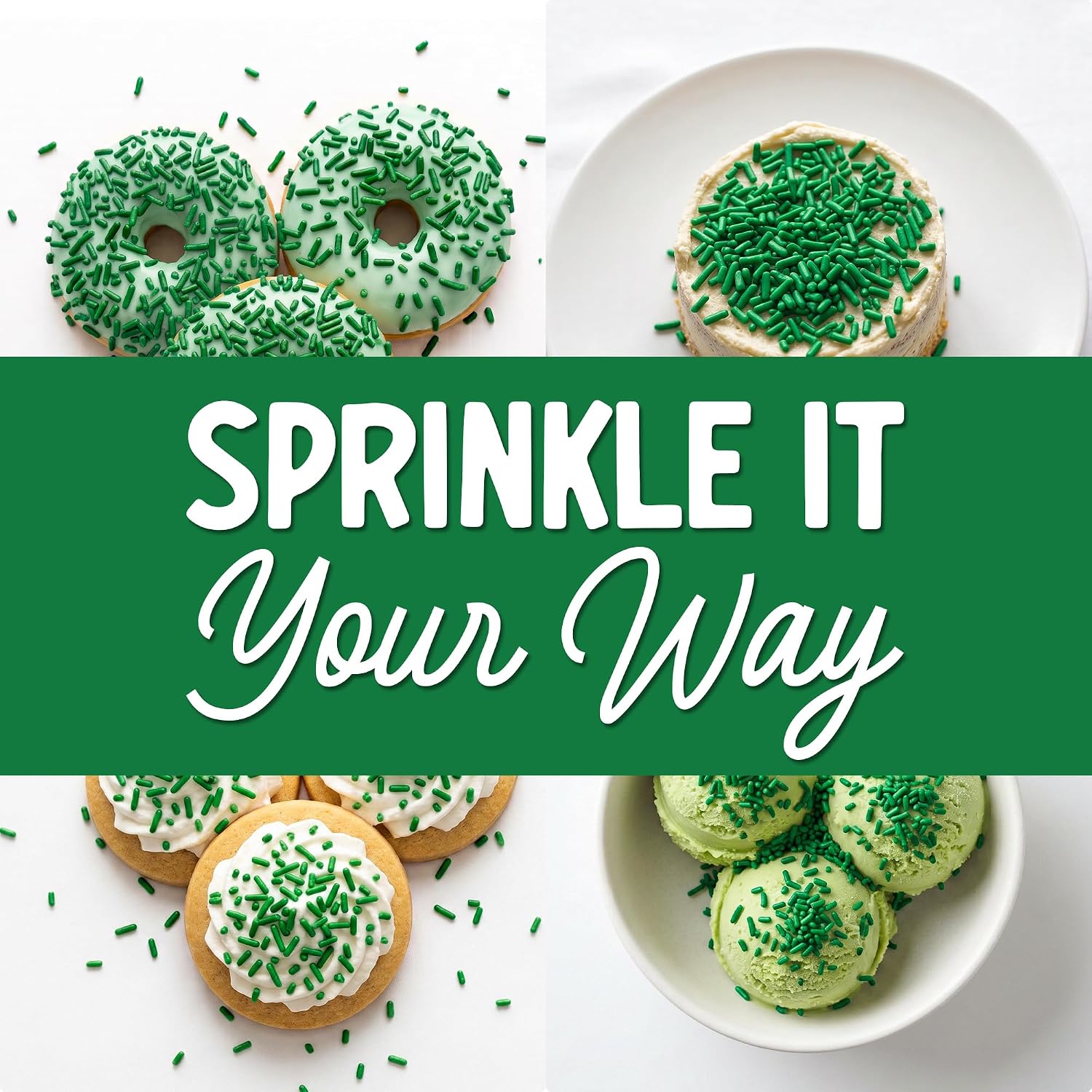 Snackathon Green Sprinkles, 15 oz, Festive Jimmies for Baking & Decorating