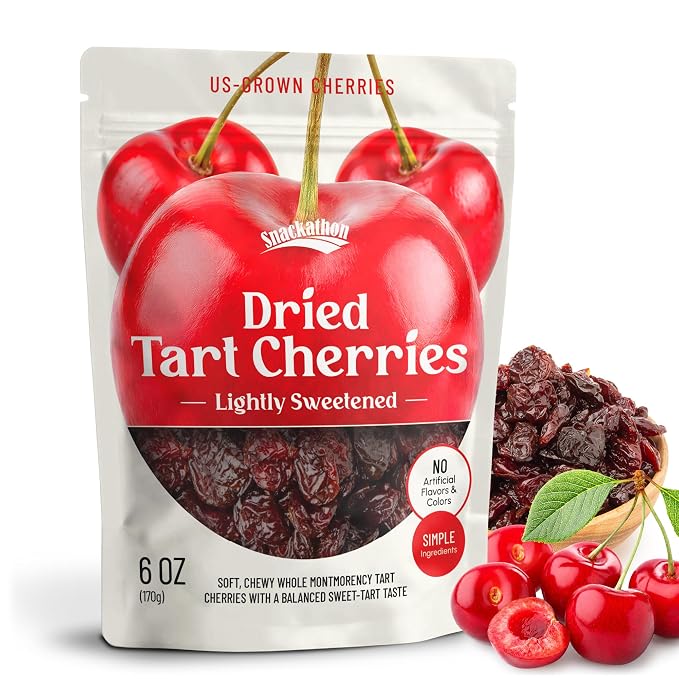 Snackathon Dried Tart Cherries, Lightly Sweetened Chewy Montmorency Sour Cherries