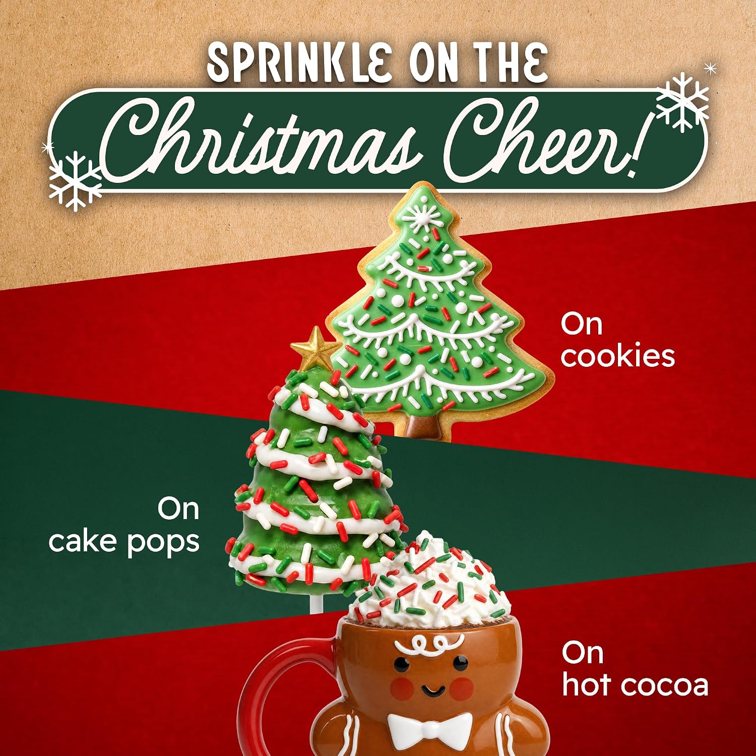 Snackathon Dye Free Christmas Sprinkles, Natural Red, Green & White Holiday Jimmies