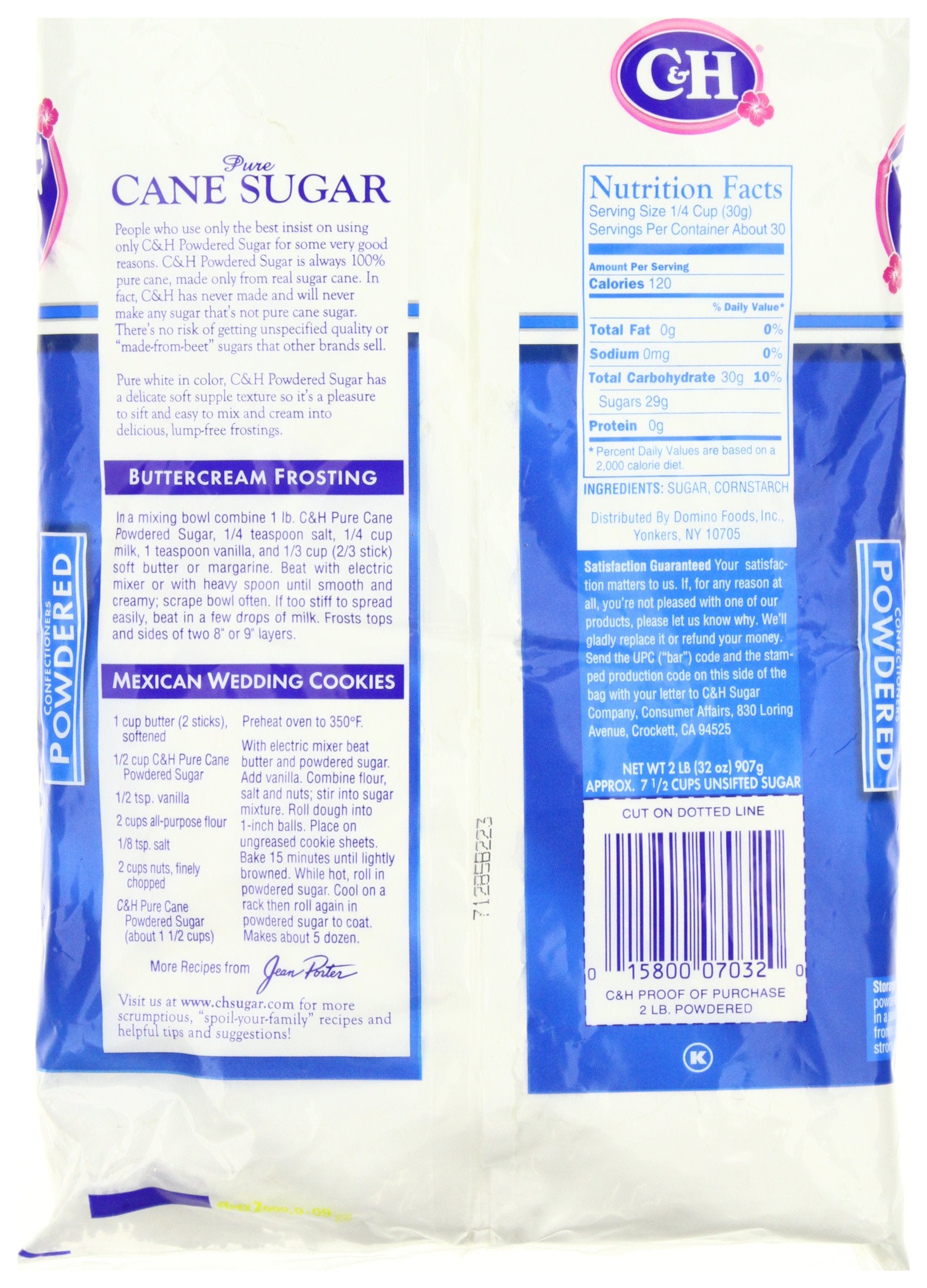 C&H Powdered Pure Cane Granulated White Sugar, 1 Pound