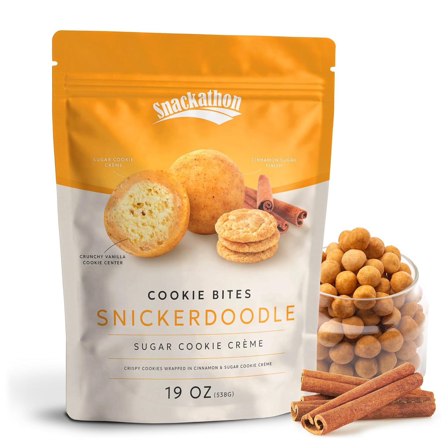 Snackathon Snickerdoodle Cookie Bites, Crispy Mini Cookie Balls