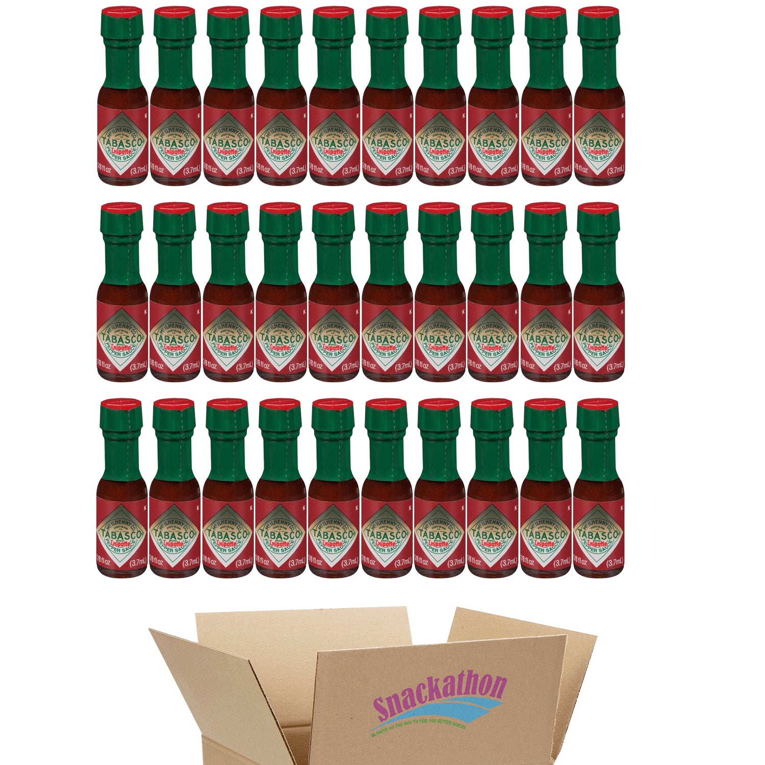 Tabasco Miniature Chipotle Pepper Hot Sauce Bottles, 1/8 Ounce each, Pack of 30