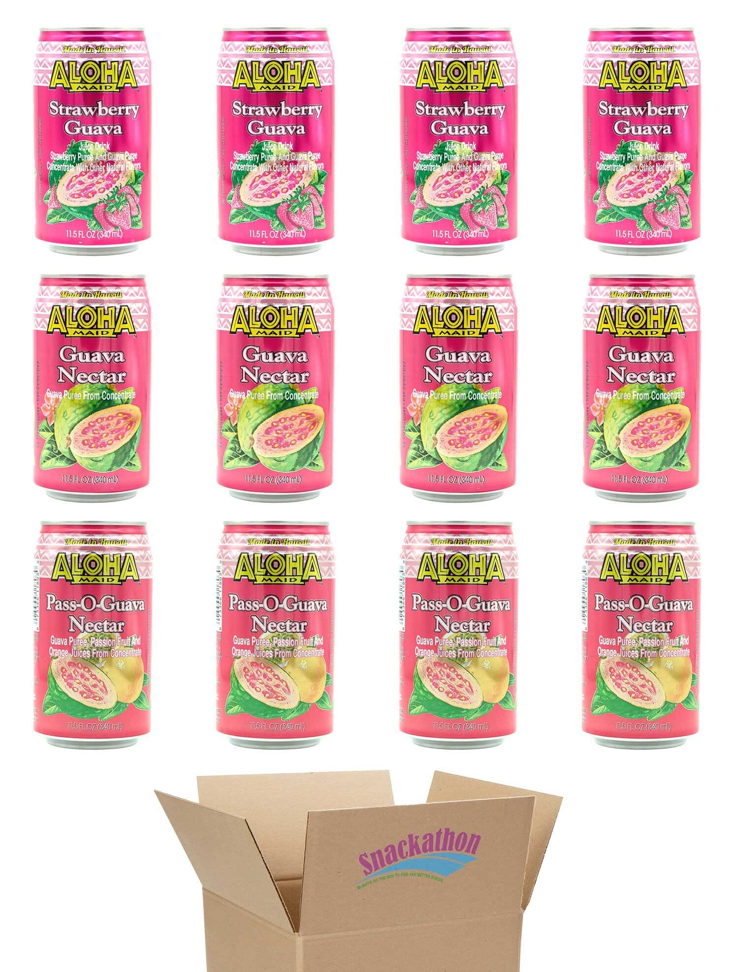 Aloha Maid Drinks, Variety, 4 Cans per Flavor, Total 12 Cans Snackathon Guava 11.5 Fl Oz (Pack of 12) 