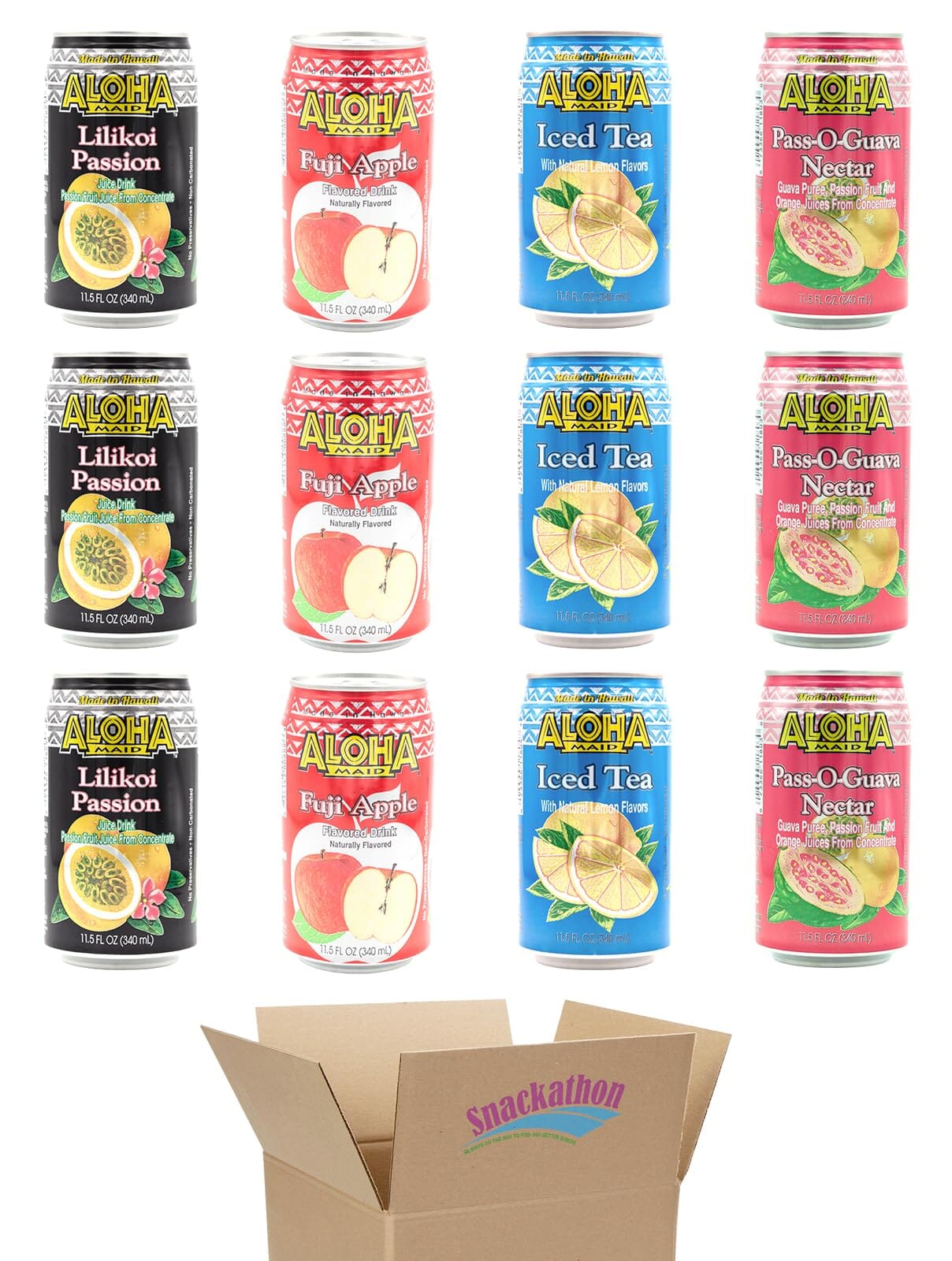 Aloha Maid Drinks, Variety, 4 Cans per Flavor, Total 12 Cans Snackathon Signature 11.5 Fl Oz (Pack of 12) 