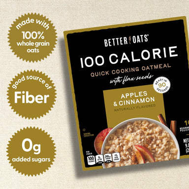 Better Oats 100 Calorie Apples and Cinnamon Oatmeal with Flax Seeds, 10 Instant Oatmeal Packets, 9.8 oz Pack Better Oats 