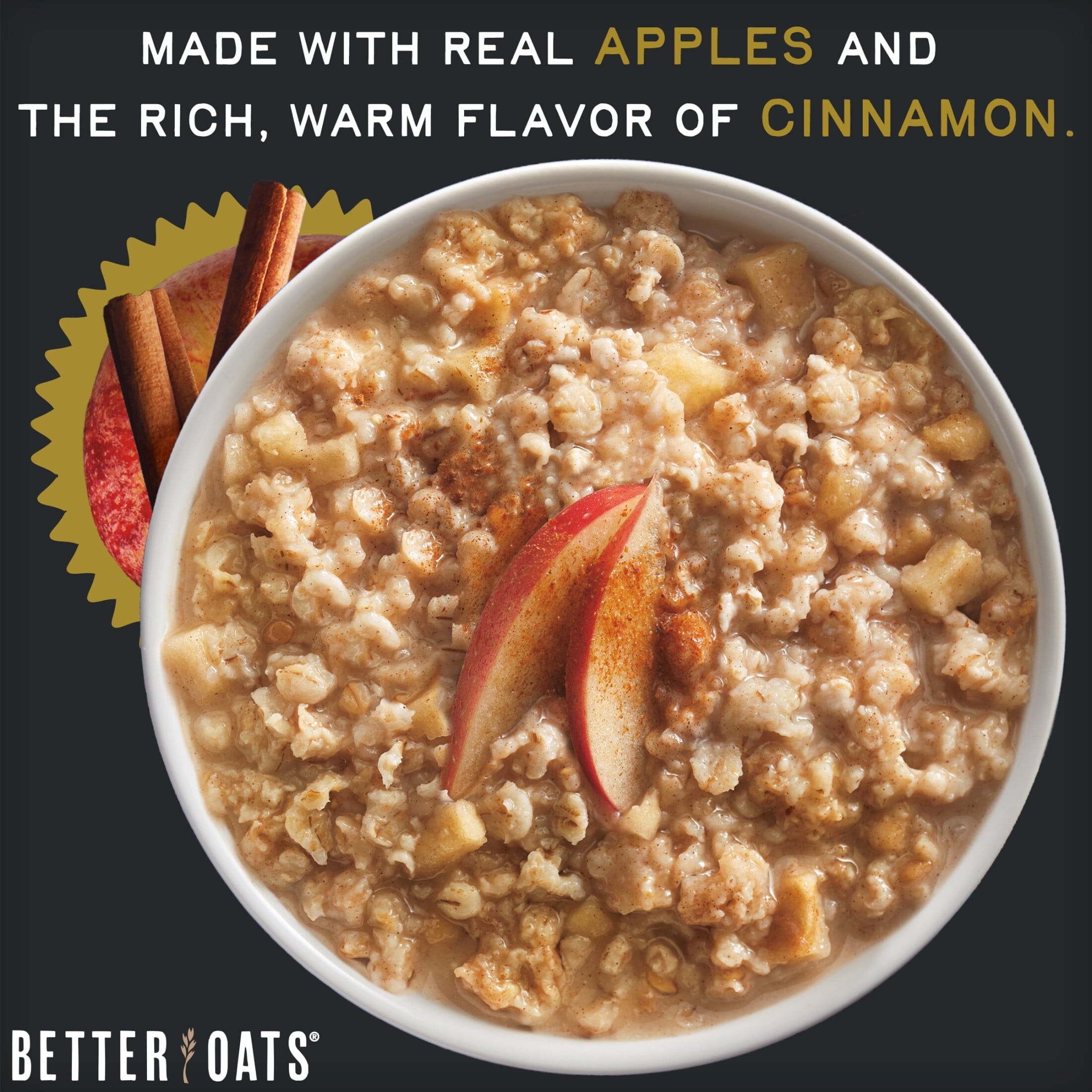 Better Oats 100 Calorie Apples and Cinnamon Oatmeal with Flax Seeds, 10 Instant Oatmeal Packets, 9.8 oz Pack Better Oats 