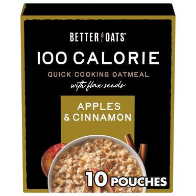 Better Oats 100 Calorie Apples and Cinnamon Oatmeal with Flax Seeds, 10 Instant Oatmeal Packets, 9.8 oz Pack Better Oats Single 