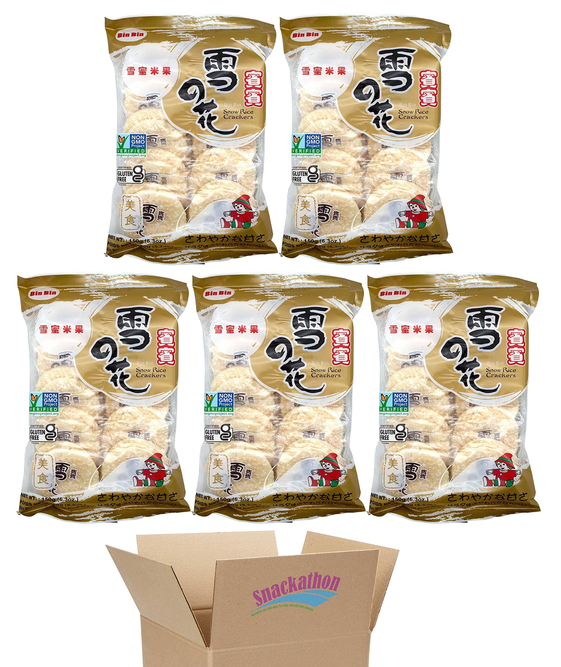 Bin Bin Rice Crackers Snackathon Snow 5.3 Ounce (Pack of 5) 