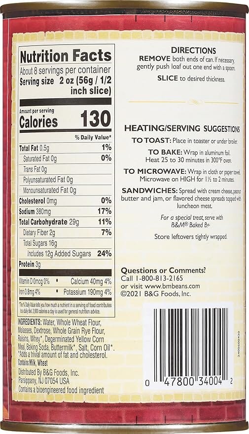 B&M Brown Bread with Raisins, Traditional New England Style, 16 Oz B&M 
