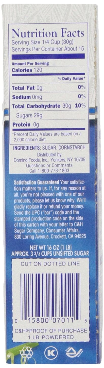 C&H Pure Cane Sugar Confectioners Powdered 1 lb Box C&H 