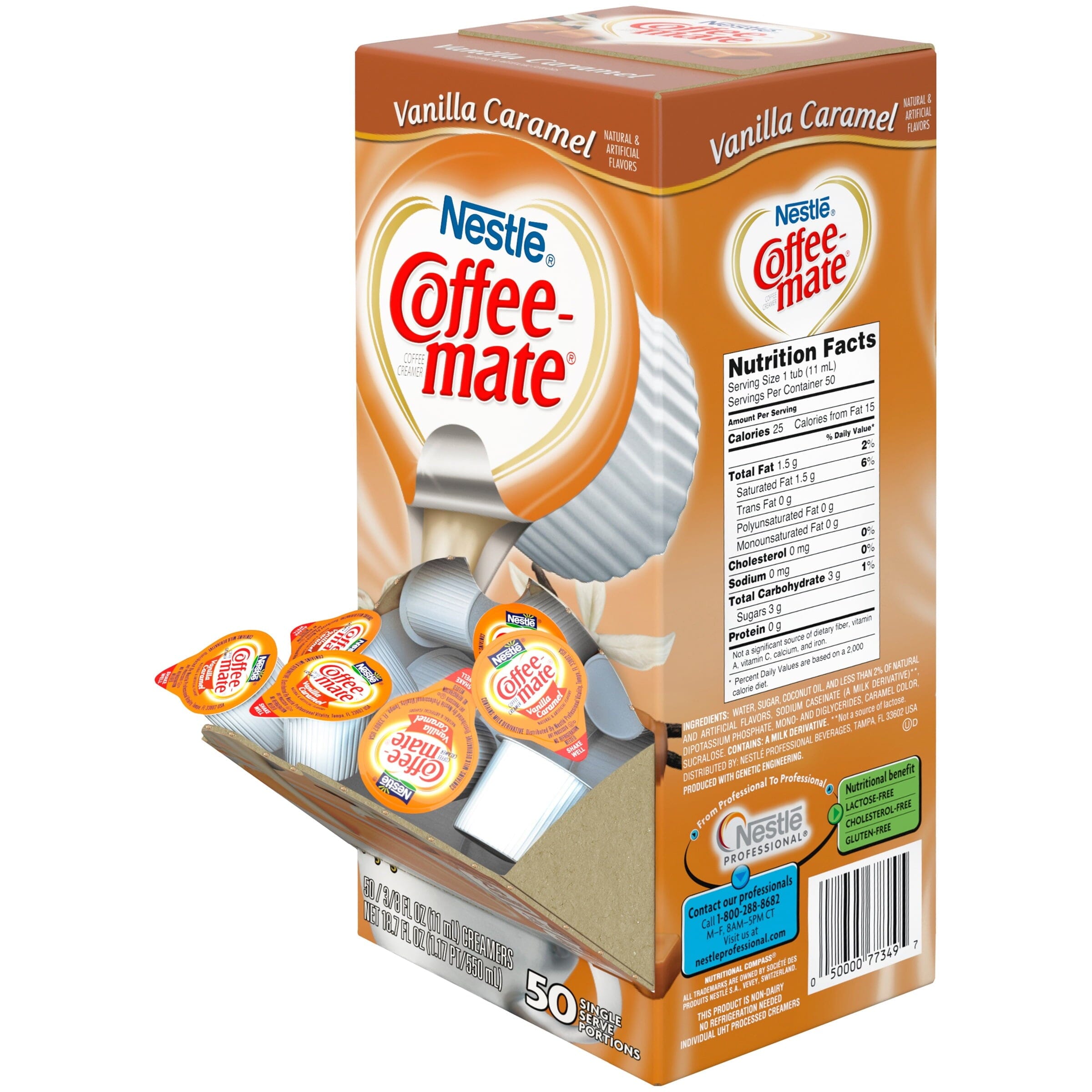 Coffee Mate Vanilla Caramel Liquid Coffee Creamer Singles, Lactose-Free Creamer, 0.375 Fl Oz, 50 Ct Coffeemate 