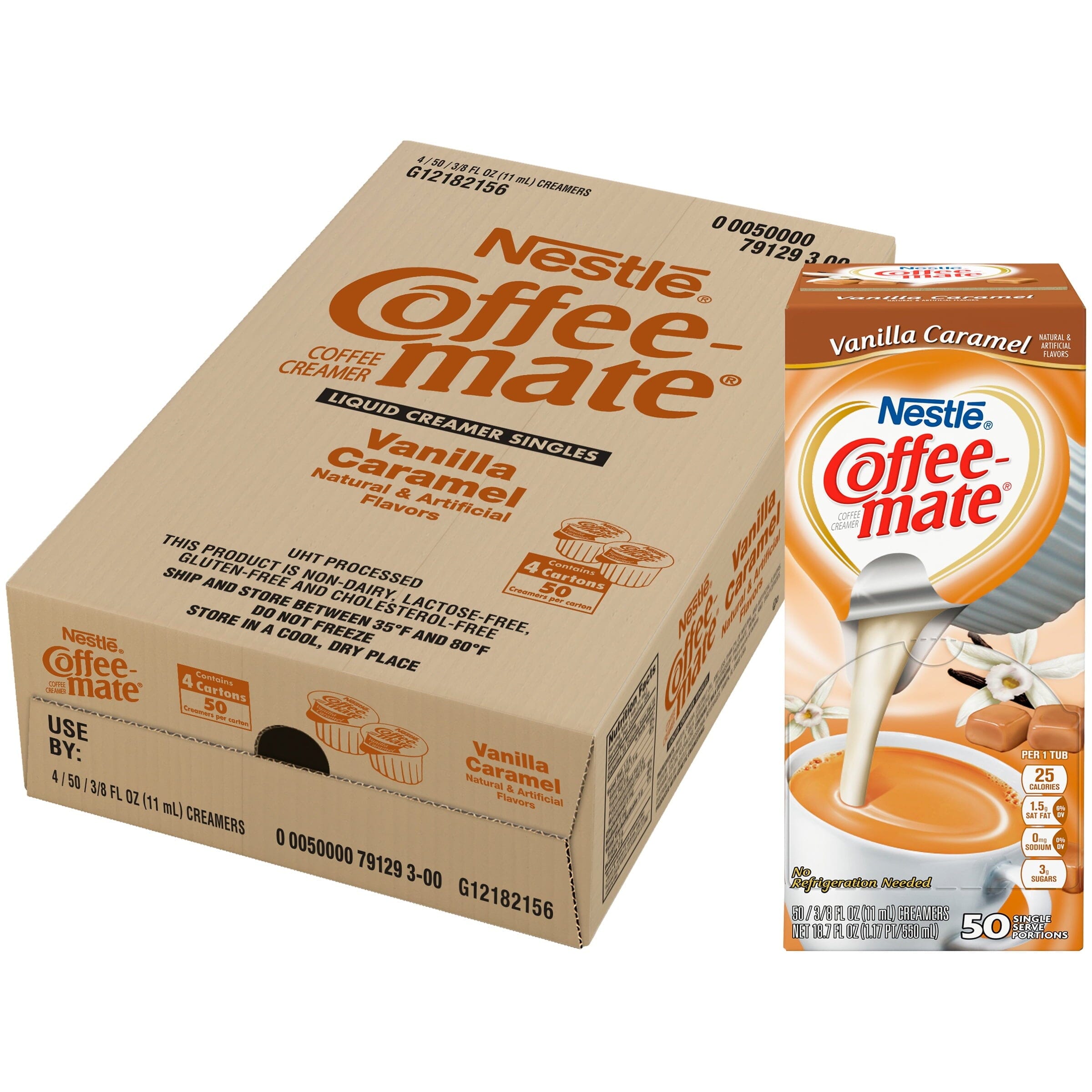 Coffee Mate Vanilla Caramel Liquid Coffee Creamer Singles, Lactose-Free Creamer, 0.375 Fl Oz, 50 Ct Coffeemate 
