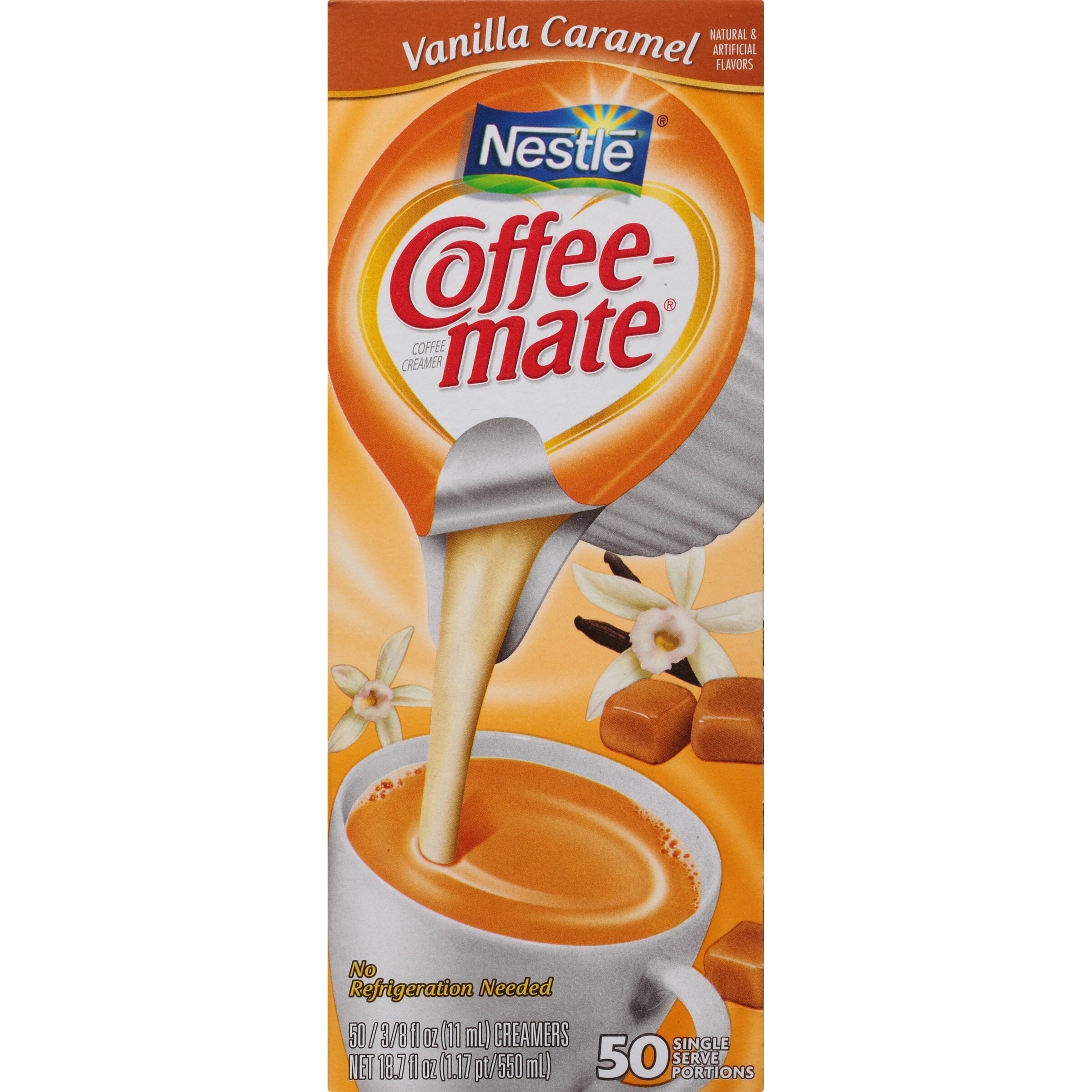 Coffee Mate Vanilla Caramel Liquid Coffee Creamer Singles, Lactose-Free Creamer, 0.375 Fl Oz, 50 Ct Coffeemate 