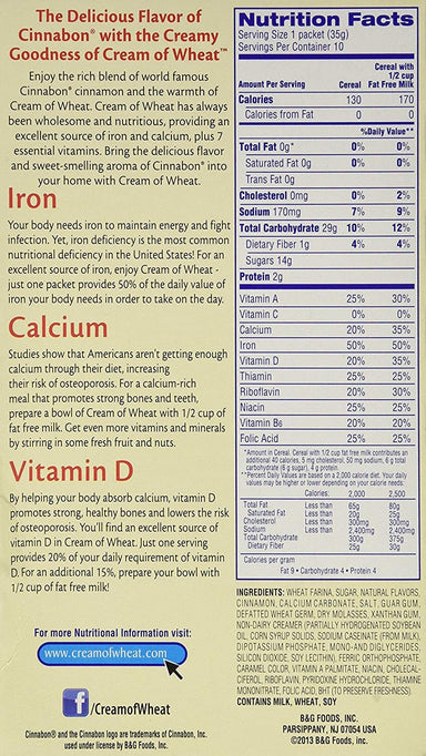 Cream of Wheat, Cinnabon Flavored, 10ct Box, 12.3 Ounce Cream Of Wheat 