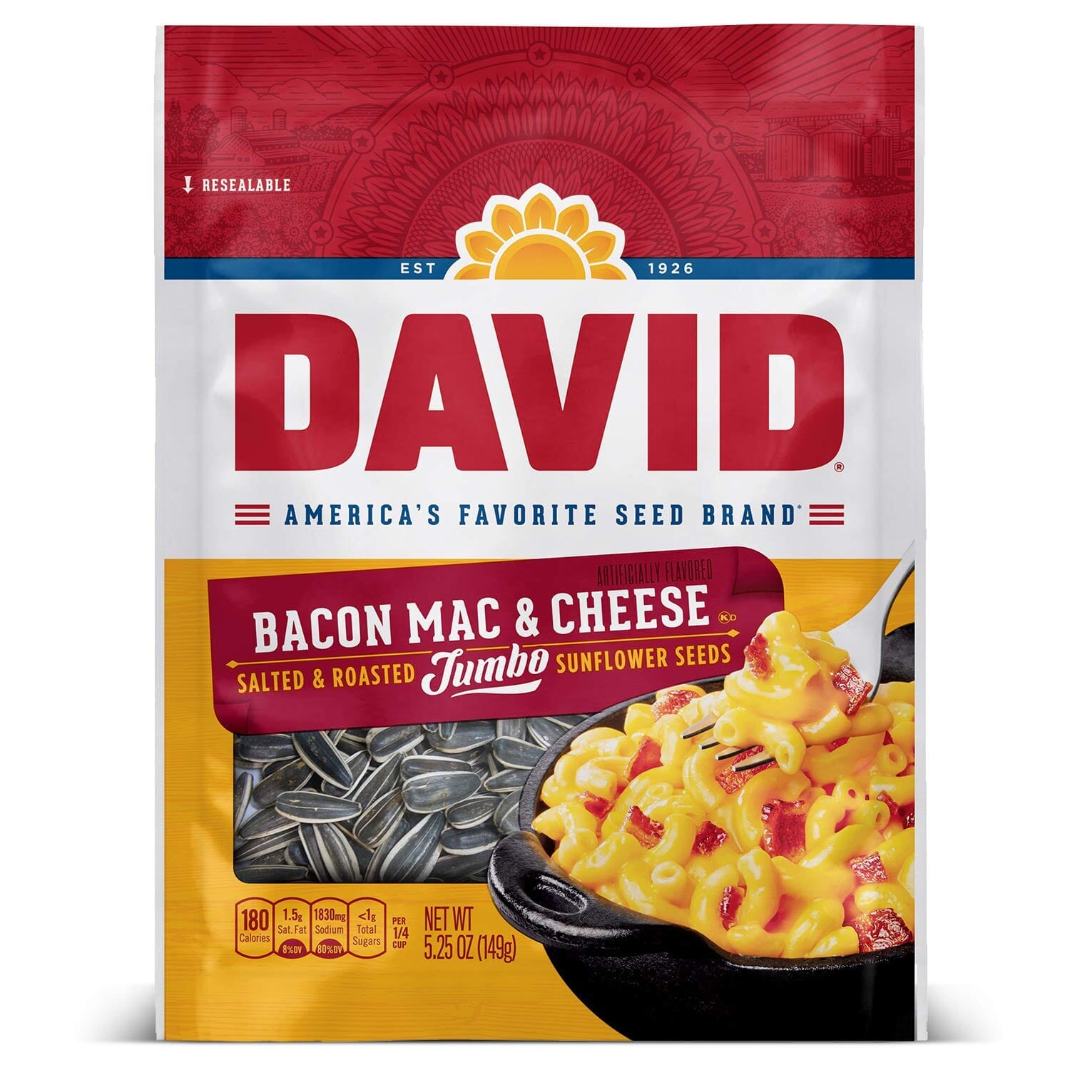 David Jumbo Salted Bacon Mac & Cheese Sunflower Seed, 5.25 Ounces DAVID 5.25 Ounces 