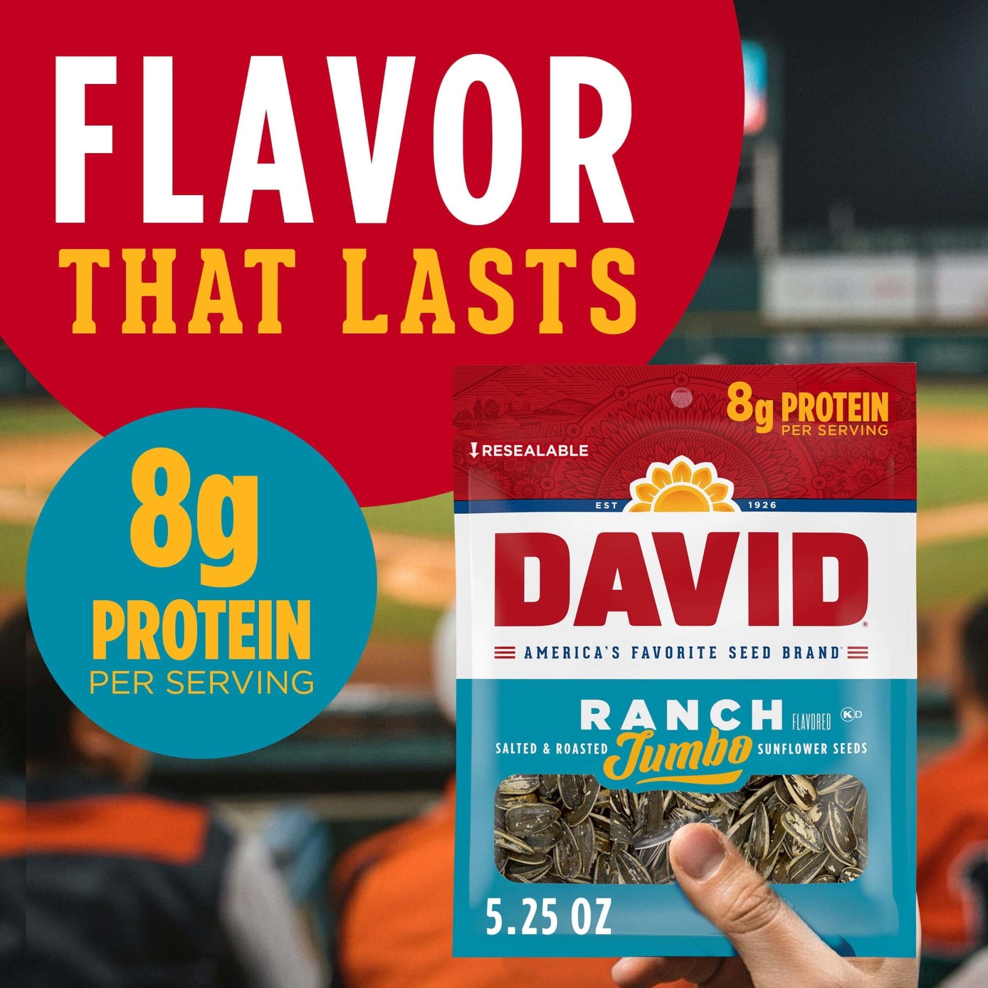 DAVID Roasted and Salted Jumbo Sunflower Seeds, Ranch Flavor, 5.25 Ounce DAVID Seeds 