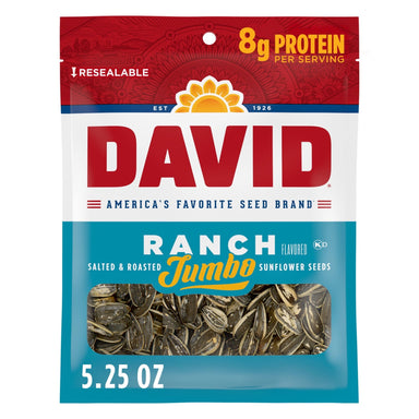 DAVID Roasted and Salted Jumbo Sunflower Seeds, Ranch Flavor, 5.25oz. DAVID Seeds Single 