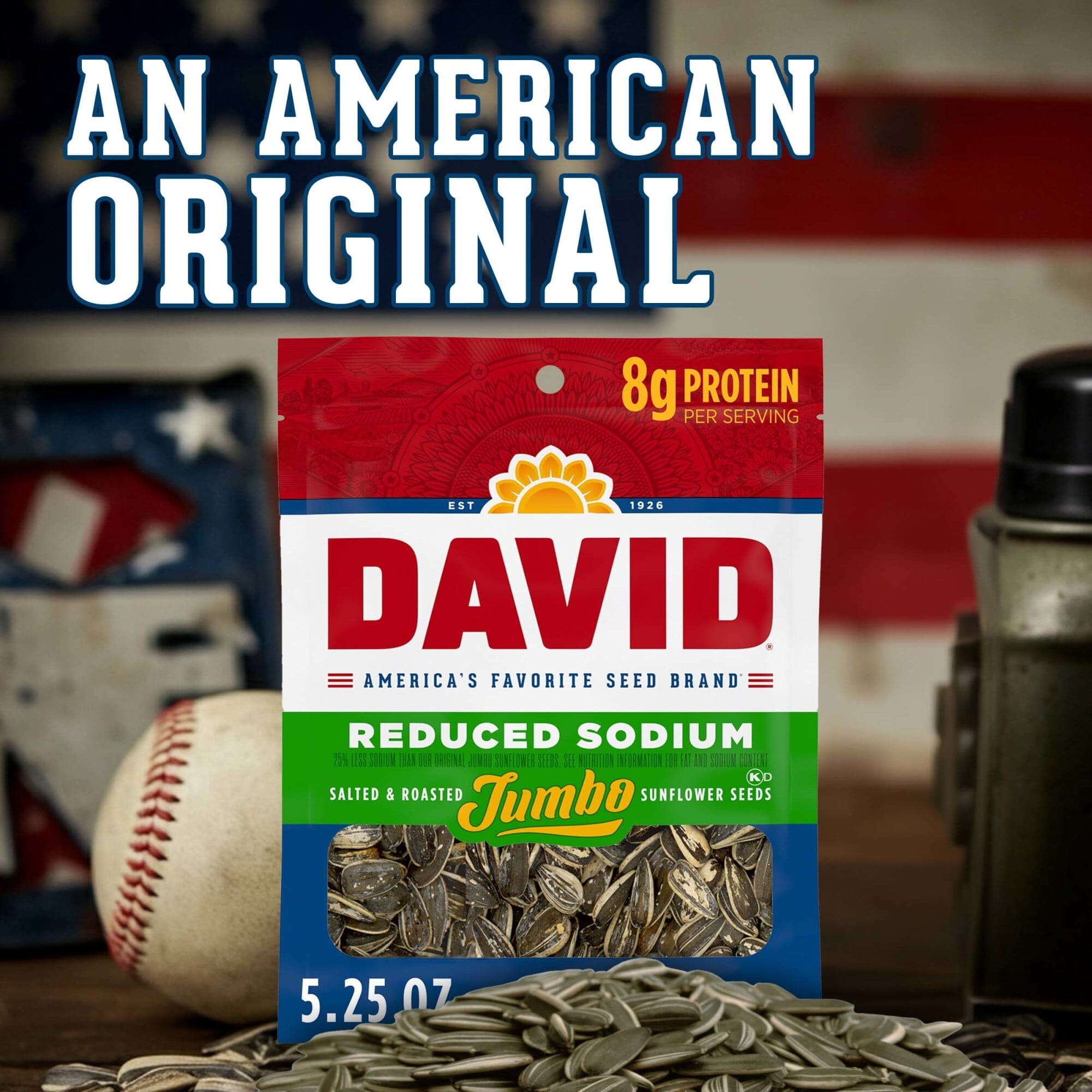 DAVID Seeds Reduced Sodium Salted and Roasted Jumbo Sunflower Seeds, Keto Friendly Snack, 5.25 Ounce, Case of 12 DAVID 