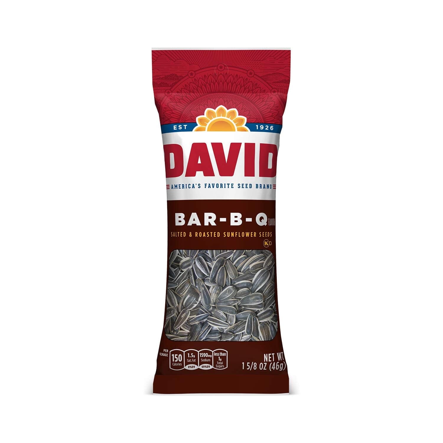 DAVID SEEDS Roasted and Salted Bar-B-Q Sunflower Seeds, 1.625 oz, 12 Pack BBQ DAVID Seeds 