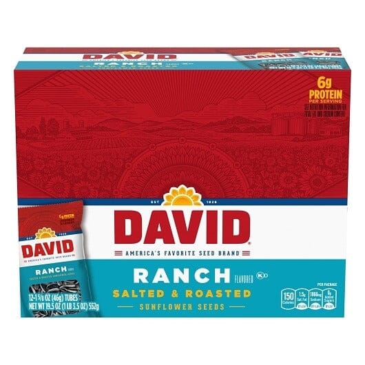 David Sunflower Seed, 1.625 Ounce Tube (Best Before Feb-Mar 2025) DAVID Seeds Ranch 1.625 Oz-12 Count 