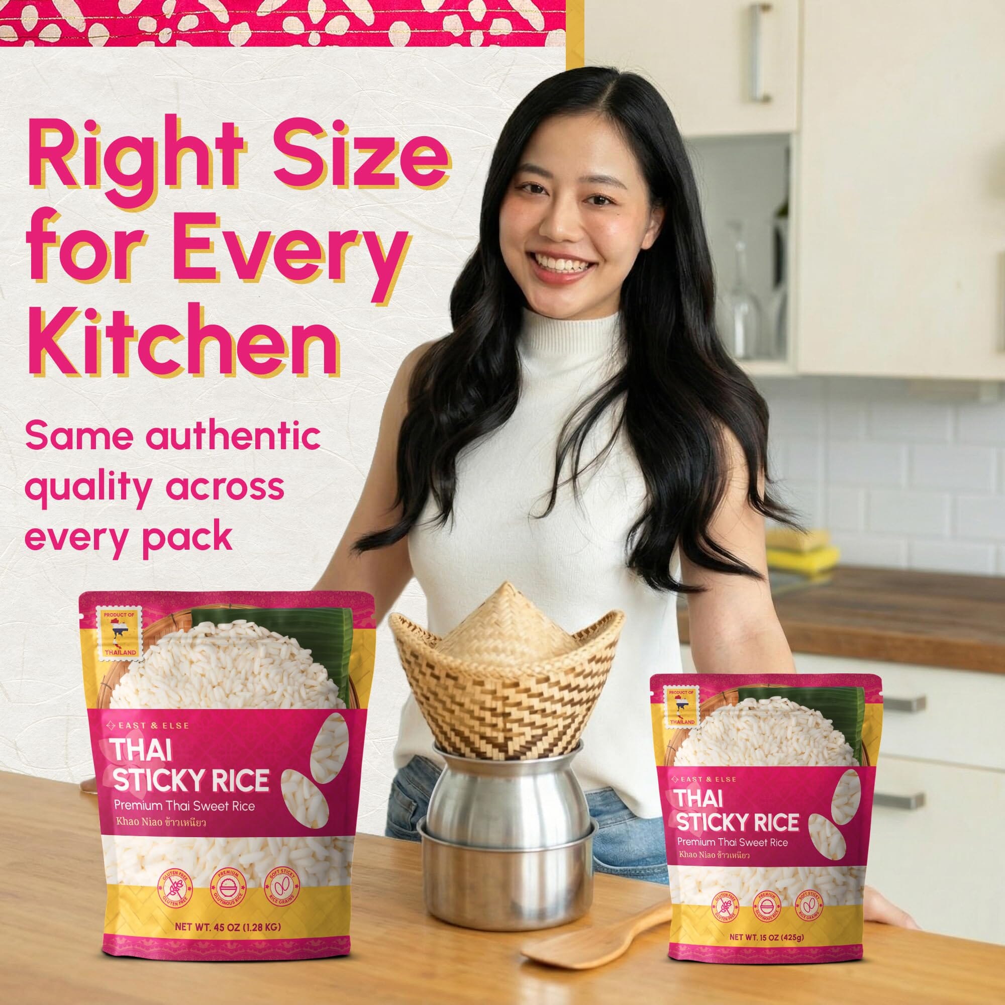 East and Else Thai Sticky Rice (Sweet Rice), Resealable Bag, Authentic Soft Glutinous White Rice Perfect for Mango Sticky Rice, Desserts & Asian Food, Product of Thailand East and Else 