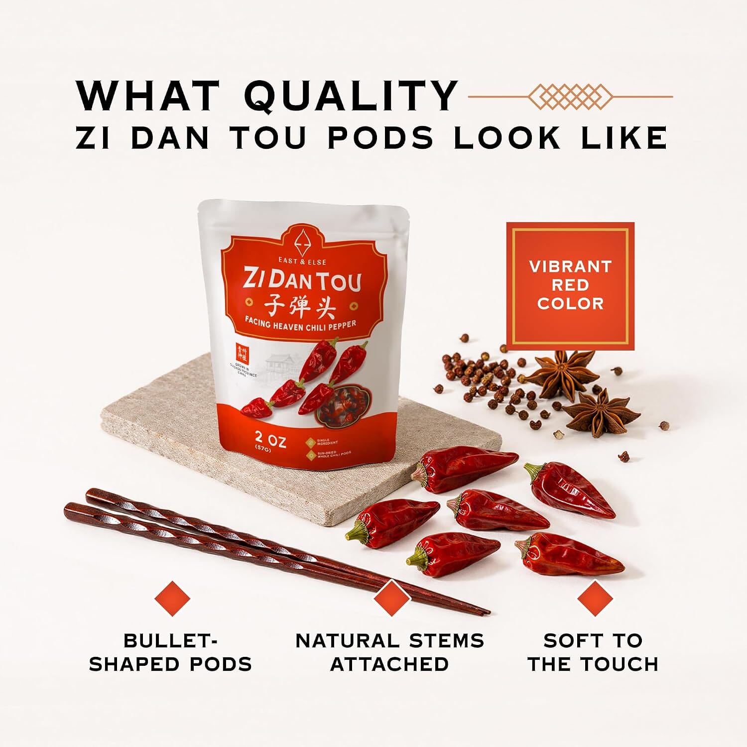 East & Else Facing Heaven Zi Dan Tou Dried Peppers, Sichuan Chili Pods East and Else 