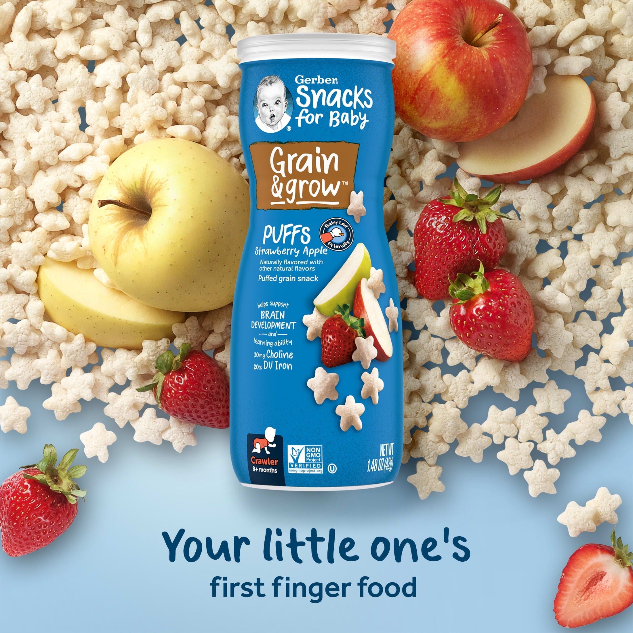 Gerber Stage 3 Baby Food, Strawberry Apple Puffs, 1.48 oz Canister Gerber 