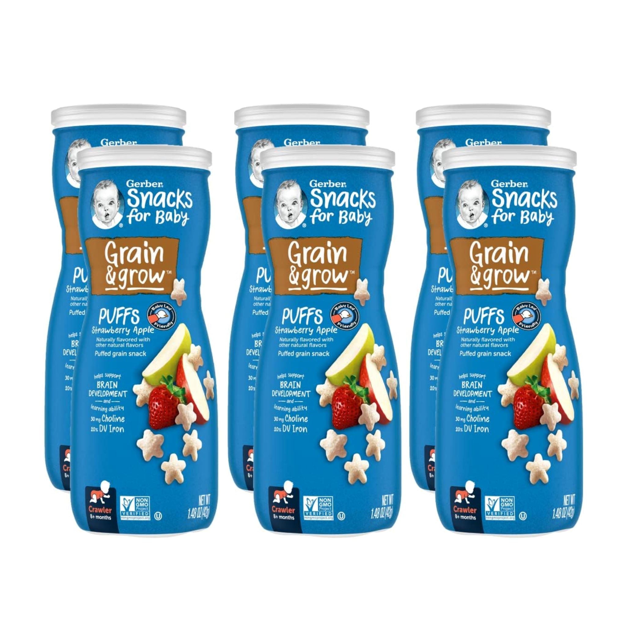 Gerber Stage 3 Baby Food, Strawberry Apple Puffs, 1.48 oz Canister Gerber Strawberry Apple 1.48 Oz-6 Count 