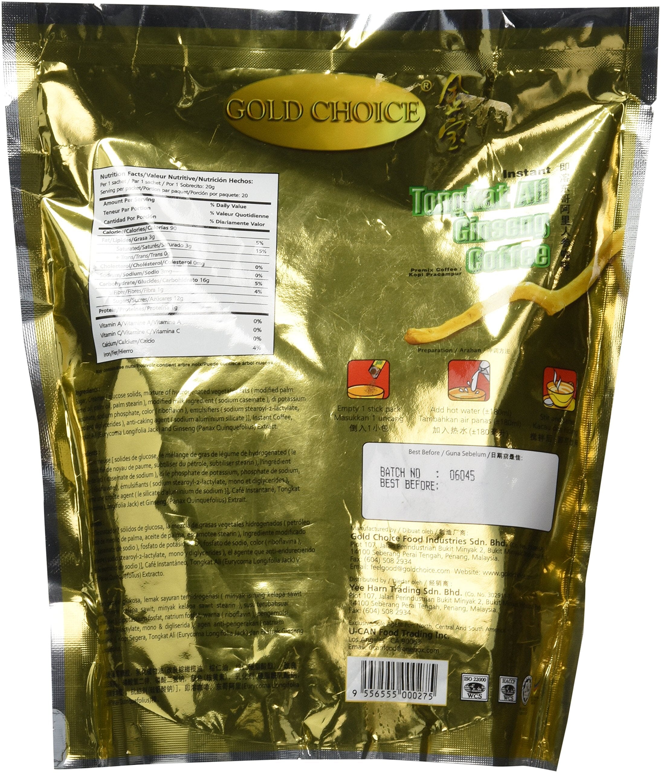 Gold Choice Instant Tongkat Ali Ginseng Coffee, 0.63 Ounce (Pack of 18) Snackathon Foods 