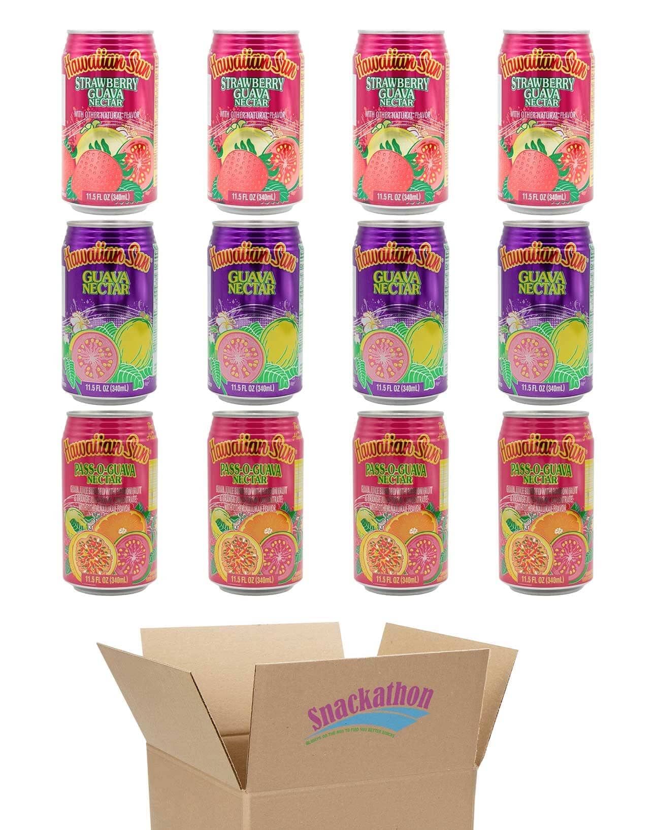 Hawaiian Sun Drinks, Guava Variety Pack, 3 Flavors, 4 Cans per Flavor, Total 12 Cans Snackathon Guava - 3 Flavors Pack of 12 